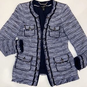 WhIte House Black Market Tweed Blazer with Chain Embellishment size 8P